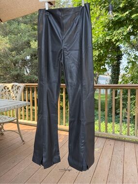 We The Free People Black Faux Leather Front Slit Flare Pants 32